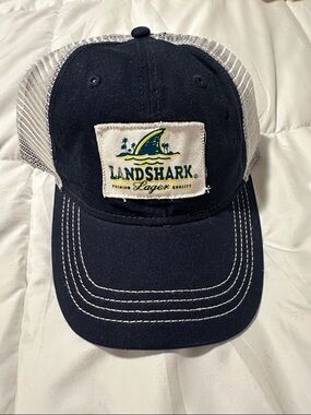 Men's Navy Trucker Hat - Landshark logo Logo